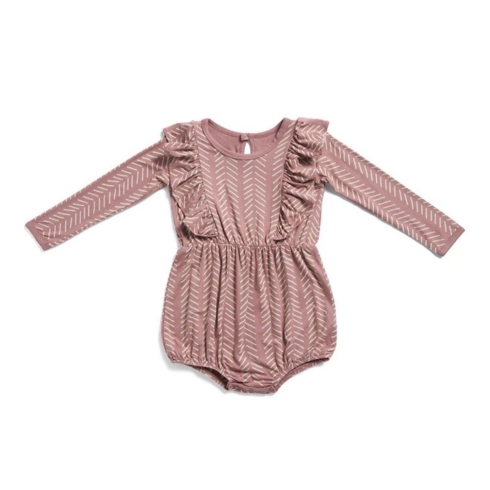 KYTE Baby Toddler Girls Long Sleeve Herringbone Bubble Romper Dusty Rose 3T NWT